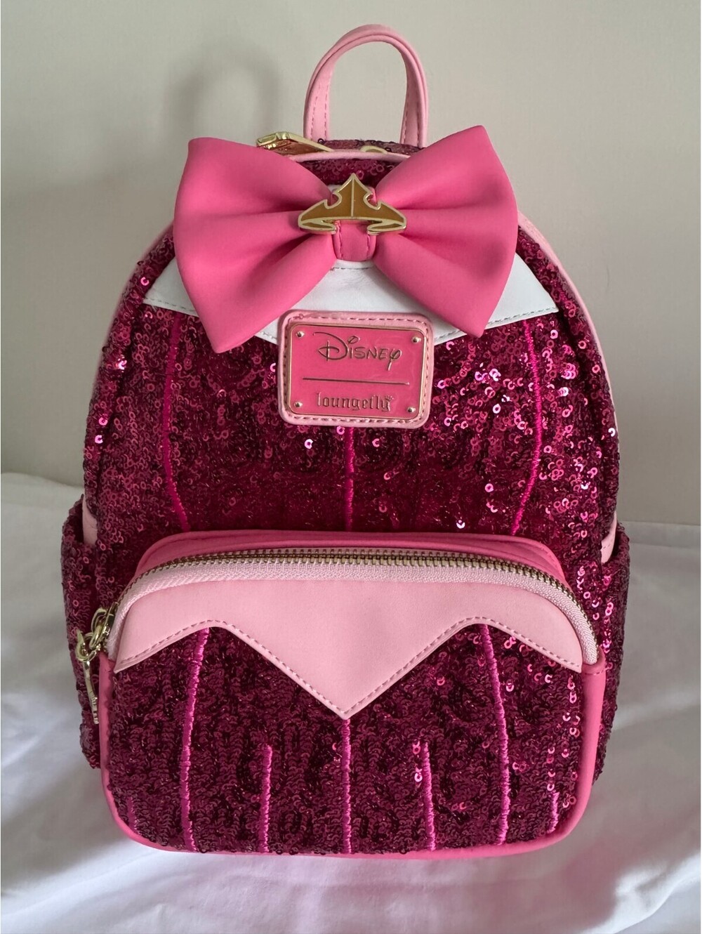 Disney Princess Aurora Pink Sequins Loungefly Mini Backpack - Picture 1 of 9